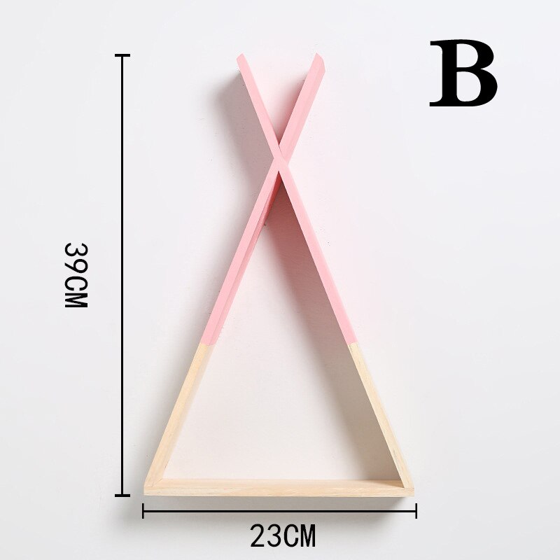 Estantería triangular de madera de estilo nórdico, colores bonitos estante de pared, estantería de almacenamiento de libros Trigon para el hogar, habitación de bebé, decoración DIY: Rosa