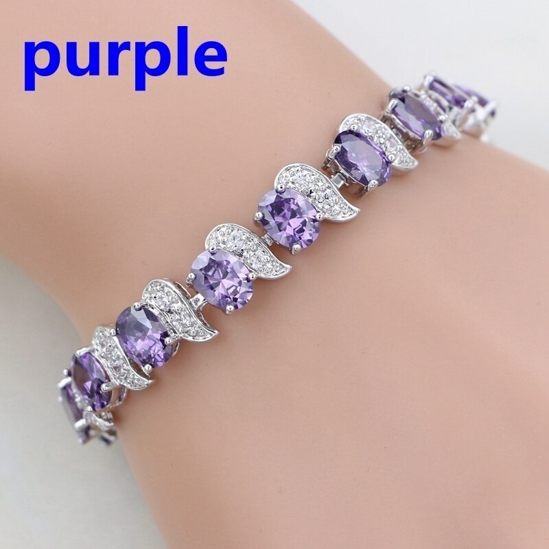 Klassieke Rode Granaat Wit Zirconia Charm 925 Sterling Zilveren Ketting Link Armband Voor Vrouwen Gratis Box: Paars