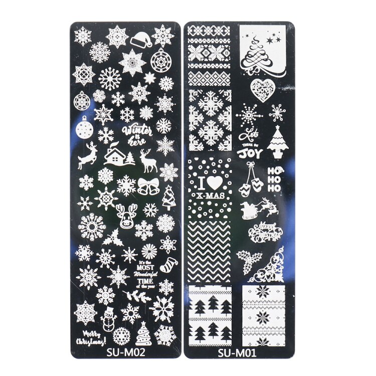 2PC Xmas zestaw warstw stemplujących na paznokcie płatki śniegu gwiazdy serca święta nowy rok projekt Nail artystyczny obraz Manicure wzornik LASUM01-M06-3: SU-M01 SU-M02