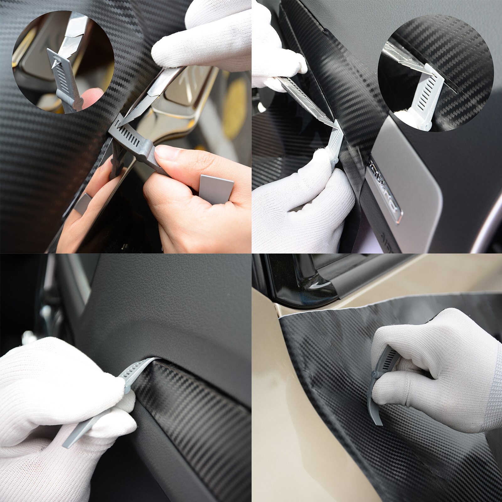Foshio kulfiber køretøj vinylfolie vinduesfarve folie film værktøjssæt biltilbehør magnetstang gummiskraber barbermaskine skraber
