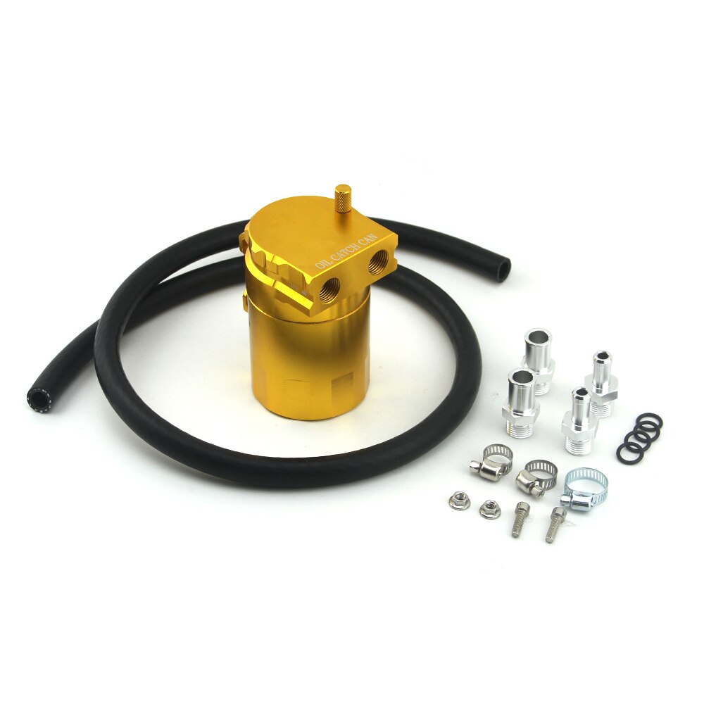 Car Styling Universal Oil Catch Tank Can Auto Aluminum Fuel Reservoir Oil Catch Can with Black Vacumm Hose: Gold