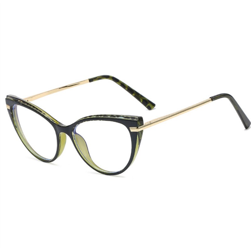 YOOSKE-monturas para gafas de sol para mujer, lentes Sexy de gato rojo, antiluz azul, para ordenador, monturas para Miopía: Black Green