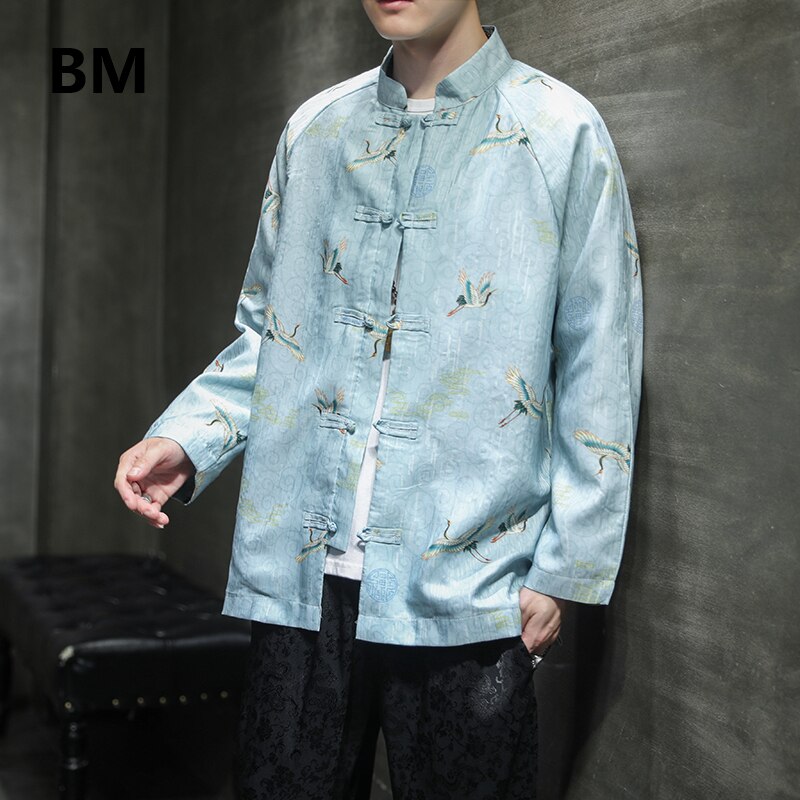 Kiinalaistyyliset vaatteet tang puku nosturi print hanfu miesten vaatteet retro takki etninen zen vaatteet antiikin tyyliin topit
