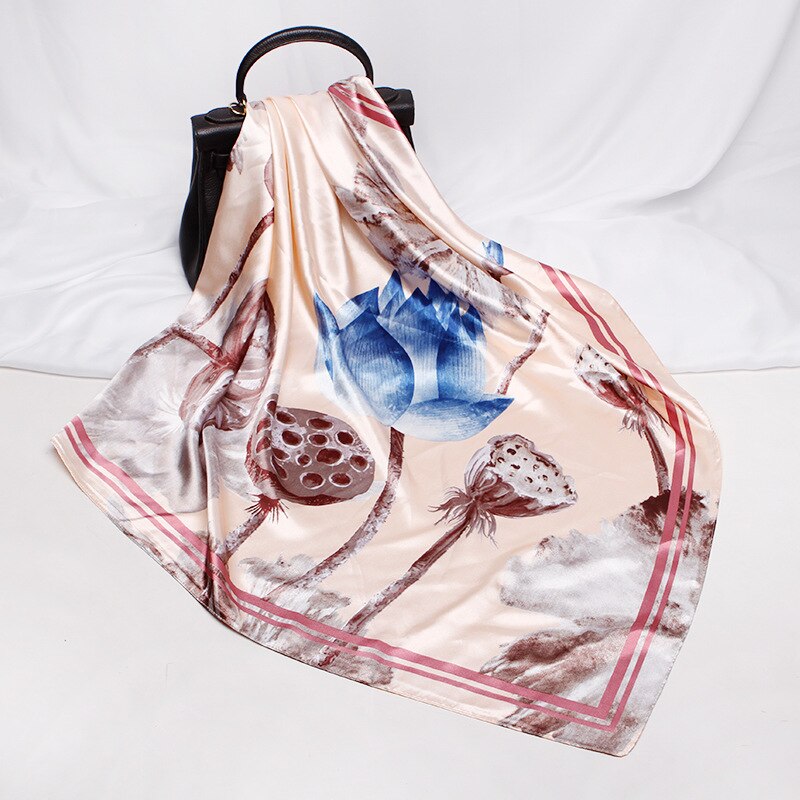 Pure and fresh Chinese style silk scarf scarf 90X90 headscarf printed large square temperament: Champagne