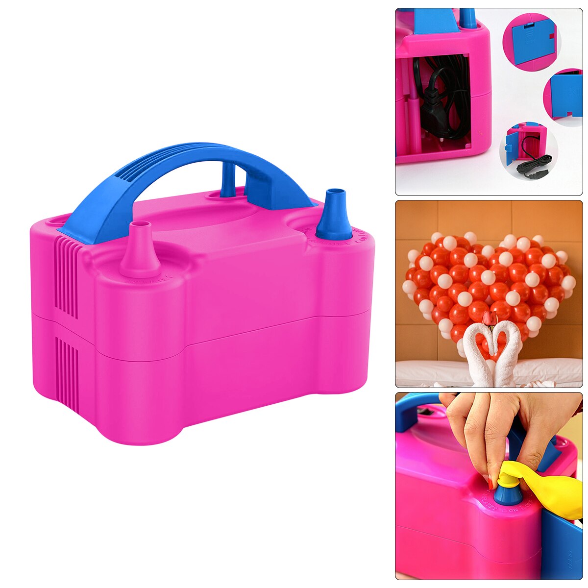 Portable Electric Balloon Pump Pink Double Air Hole Pump Car Pumping Toys Balls Activated Inflatable High Efficiency Pumping