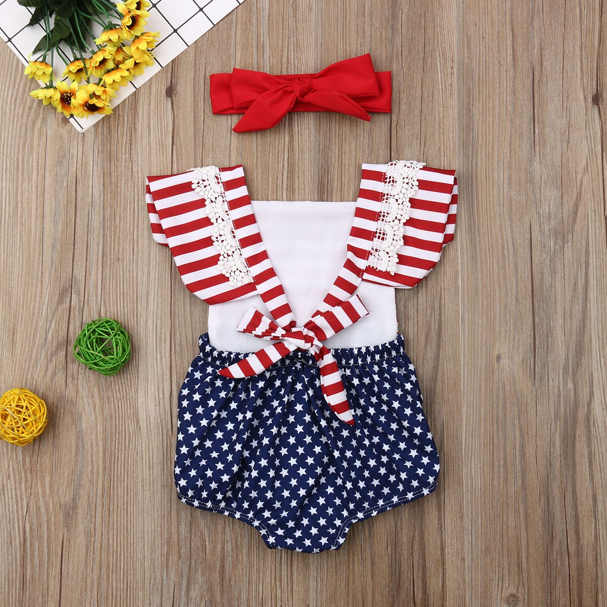 Independence Day Infant Baby Girls Boys Bodysuits Striped Patchwork Print Jumpsuits Summer Outfits