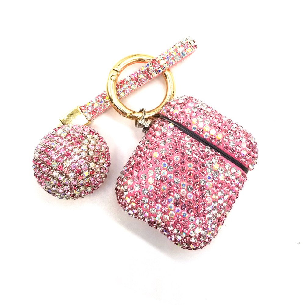 Bling Girls Protector For Airpods 2 pro 3 Cases Luxury Diamond Cover With Hanging Ball Keychain For Apple Air pods Charging Box: Pink to airpods2