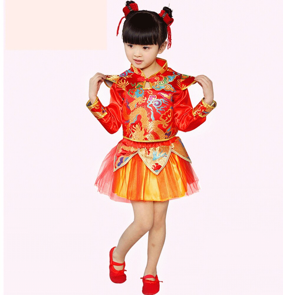 girls kung fu clothing boys dance chinese dragon costume for kids chinese folk dance costume costumes: B / XXL