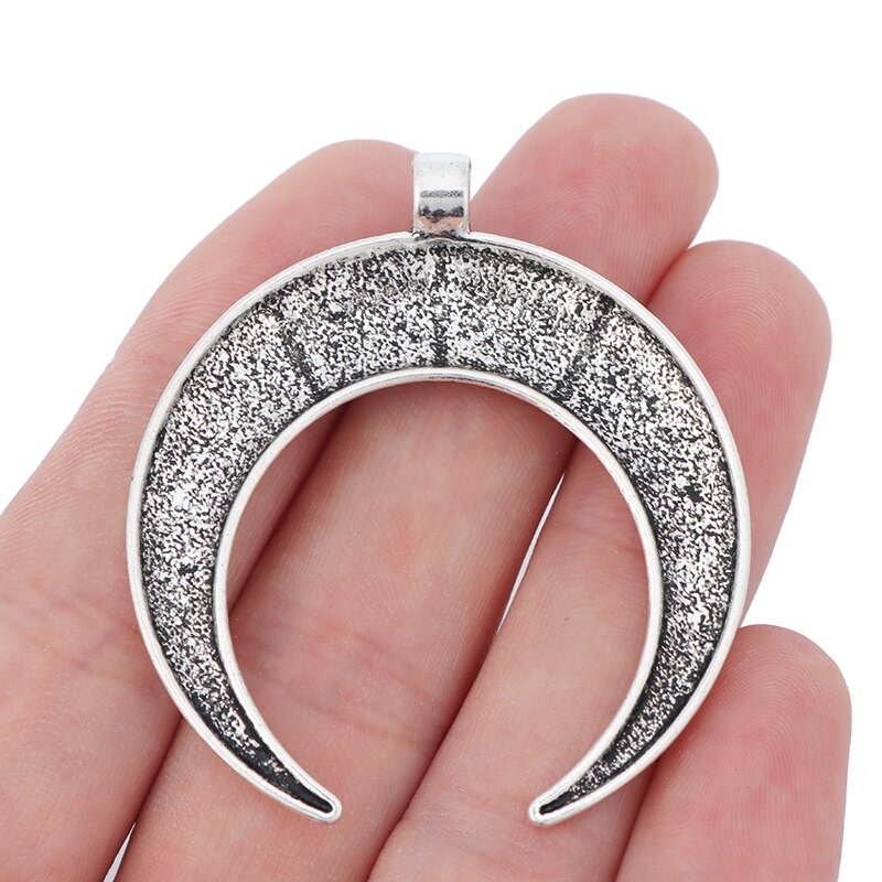 ZXZ 5pcs Tibetan Silver Large Crescent Moon Double Horn Charms Pendants for Jewelry Making Findings 50x46mm