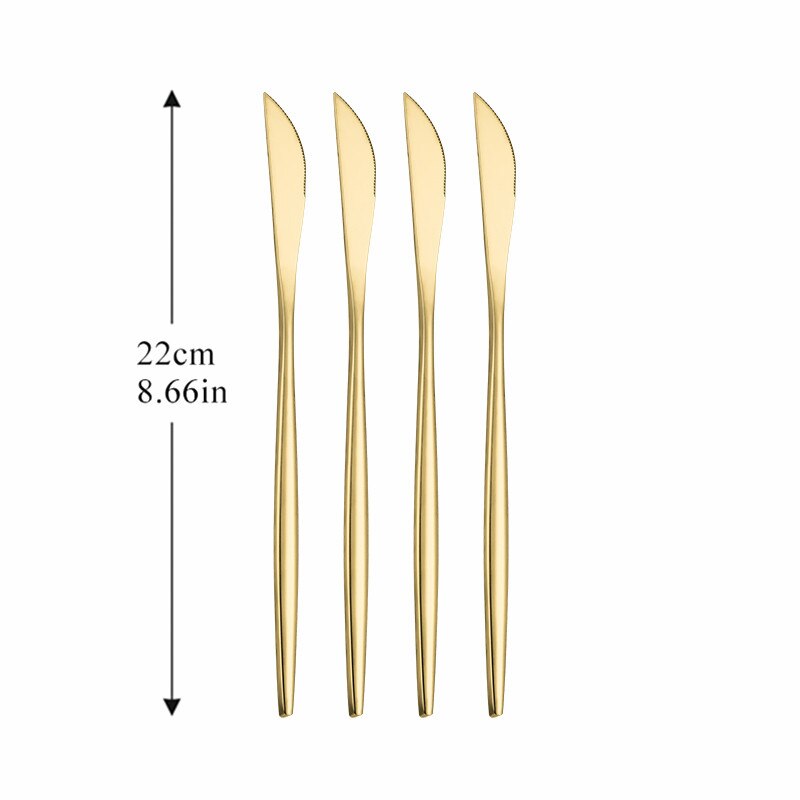 4Pcs Cutlery Dinnerware Set Stainless Steel Dinner Knife Cutlery Set Kitchen Complete Dinner Knife Tableware Set Golden Cutlery: gold 4pcs