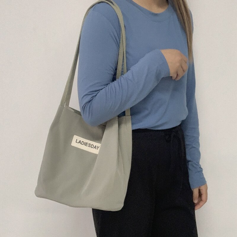 Vrouwen Canvas Schoudertas Shopper Bag Nylon Waterdichte Studenten Handtassen Katoenen Doek Eco Stof Tote Boodschappentas Voor Meisje: Light green