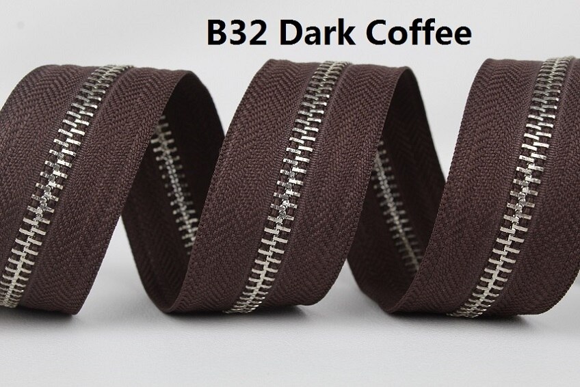 Höggradig 5#  silvermetall dragkedja enda öppen-ände utanför whtie gräddvit khaki brun kaffe metall dragkedja vals: B32 mörkt kaffe