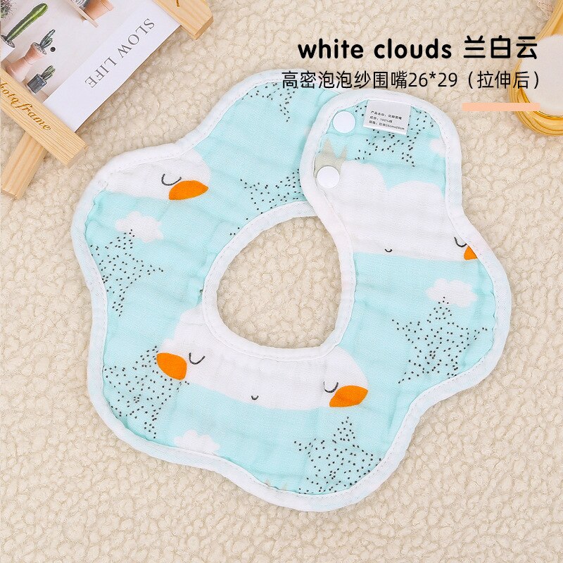 Baby Lätzchen Blütenblatt bilden 6 Schichten von Baumwolle rülpsen Tücher Karikatur drucken Speichel Handtuch Kleinkind Kleinkind Jungen Mädchen Fütterung Bandana Lätzchen: 4 Weiß Wolken