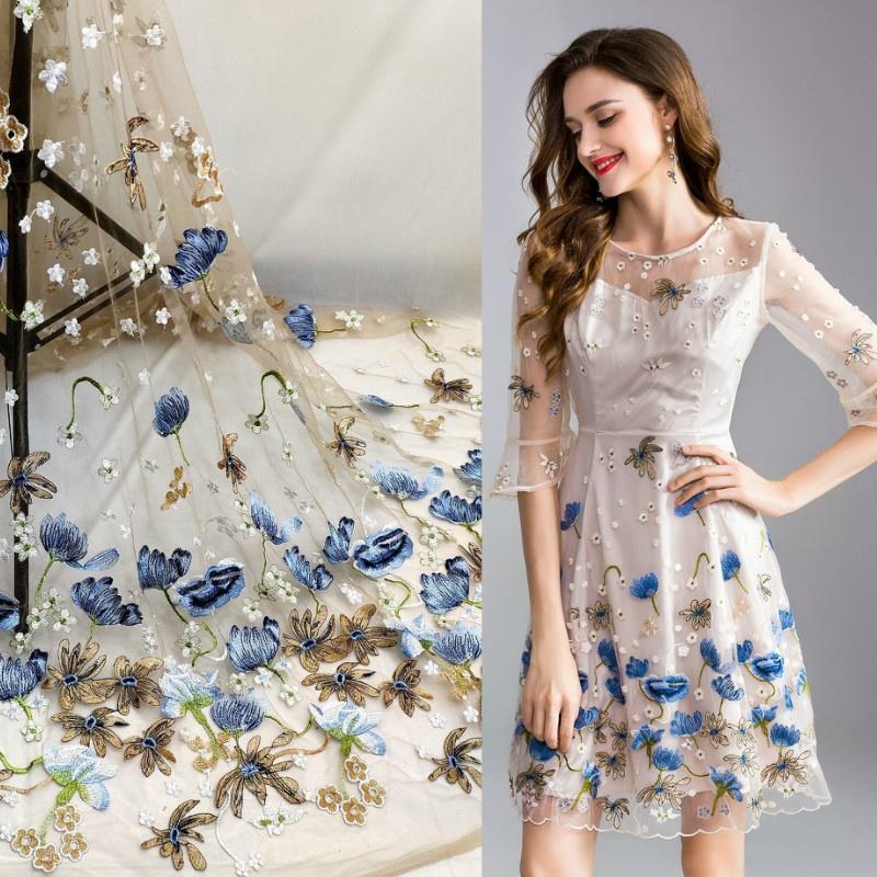 Embroidery Floral Tulle Lace Fabric Bridal Wedding Dress Materials Cloth Crafts By Yard Sew Handmade