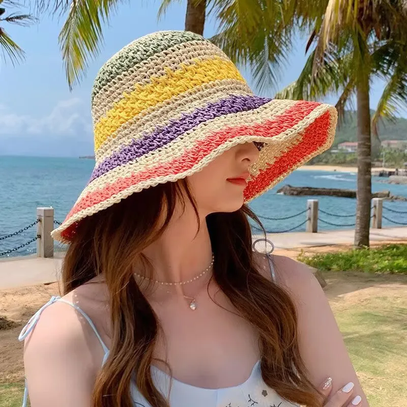 Straw Hat for Women Handmade Summer Hat Beach Travel Outdoor Summer Sun Hat Perfect for Panama Cap: Azul