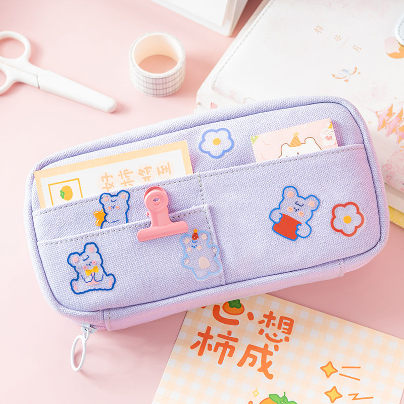 Estojo escolar de 3 camadas para meninos e meninas, material escolar de papelaria