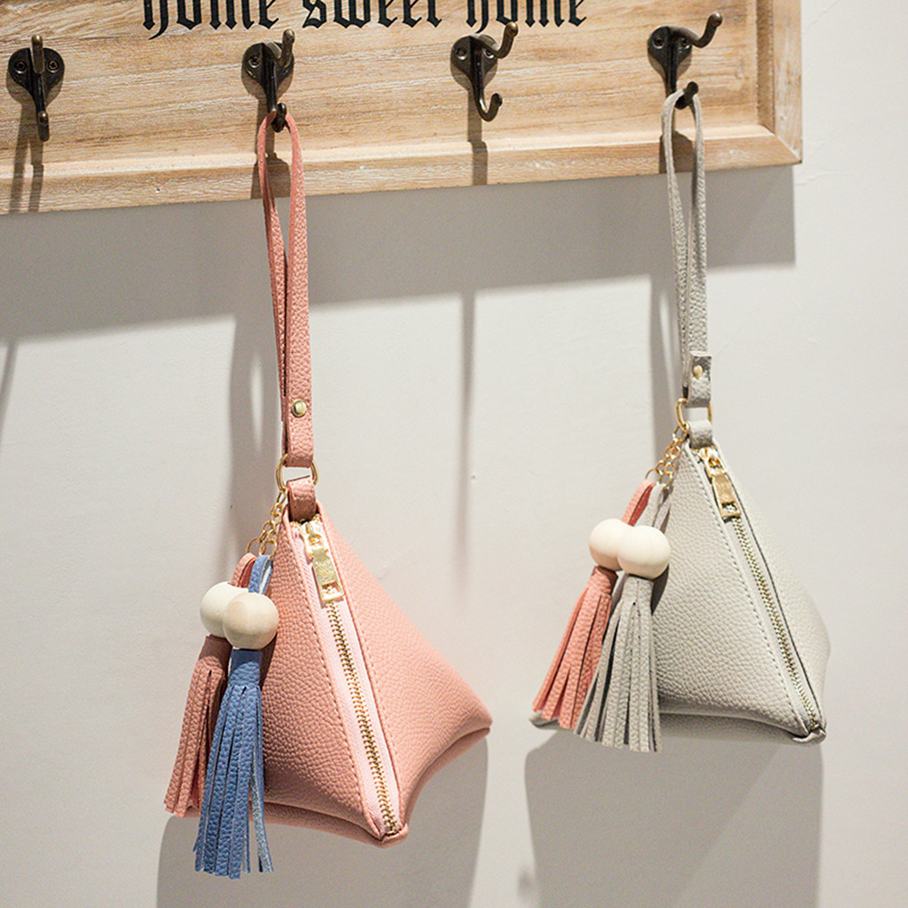 # H40 Mini Triangle pochette pour femmes frange en cuir sac à main sac à main gland dame embrayages téléphone Mobile paquet portefeuille femme