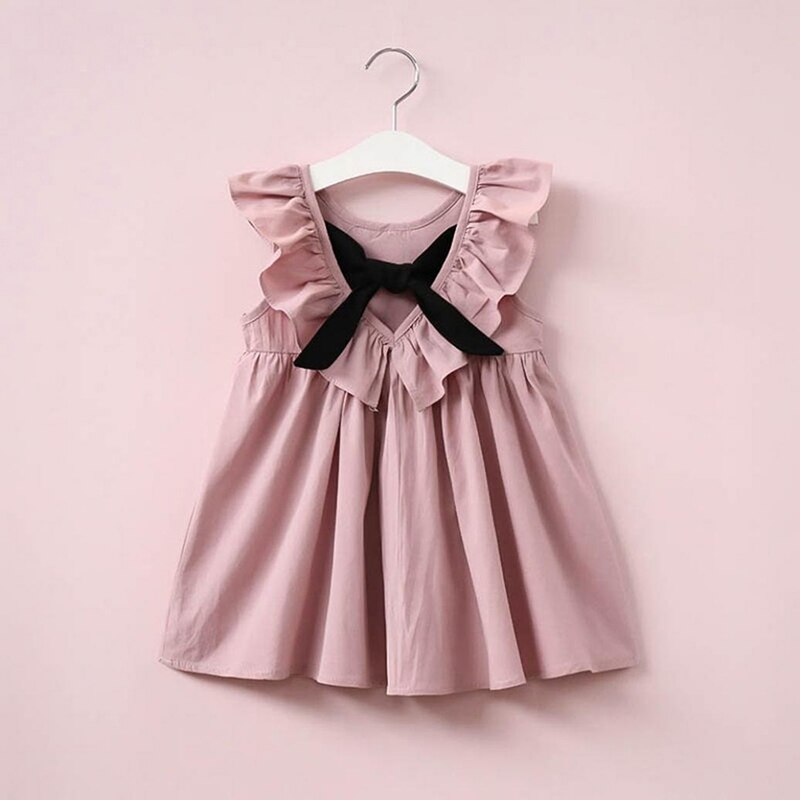 Kinderen Zomer Kinderkleding Meisjes Mouwloze Geplooide Backless Boog Jurk Katoenen Baby Koreaanse Jurk Baby Meisjes Backless Jurk: Pink / 110cm