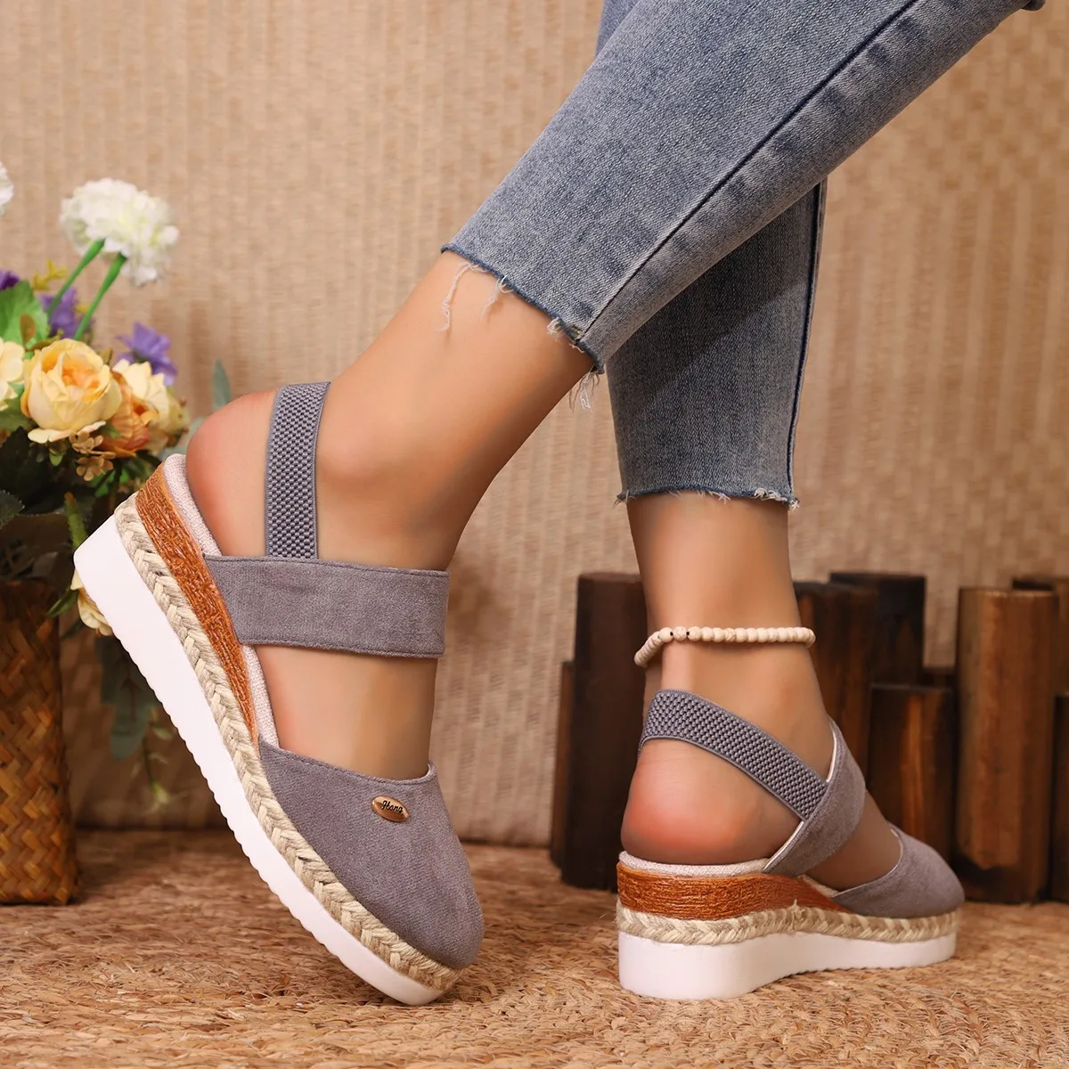 Sandales à l'offre elles compensées pour femmes, chaussures de gladiateur, Espadrilles à plateforme, Fermées, Été
