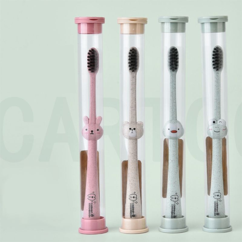 1 Piece Children Baby Toothbrush Cartoon Handle Oral Bamboo Charcoal Brush Care Natural Wheat Straw Degradable