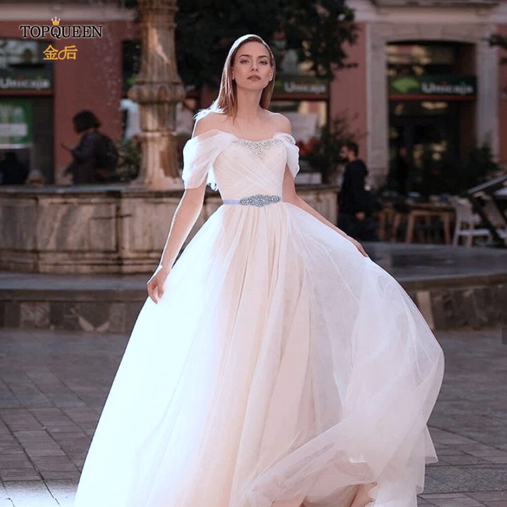 TOPQUEEN S394 Handmade Bridal Belt Wedding Belts Sashes Rhinestone Pearl Beads Belt For Bridal Gowns Belt for Dresses Women