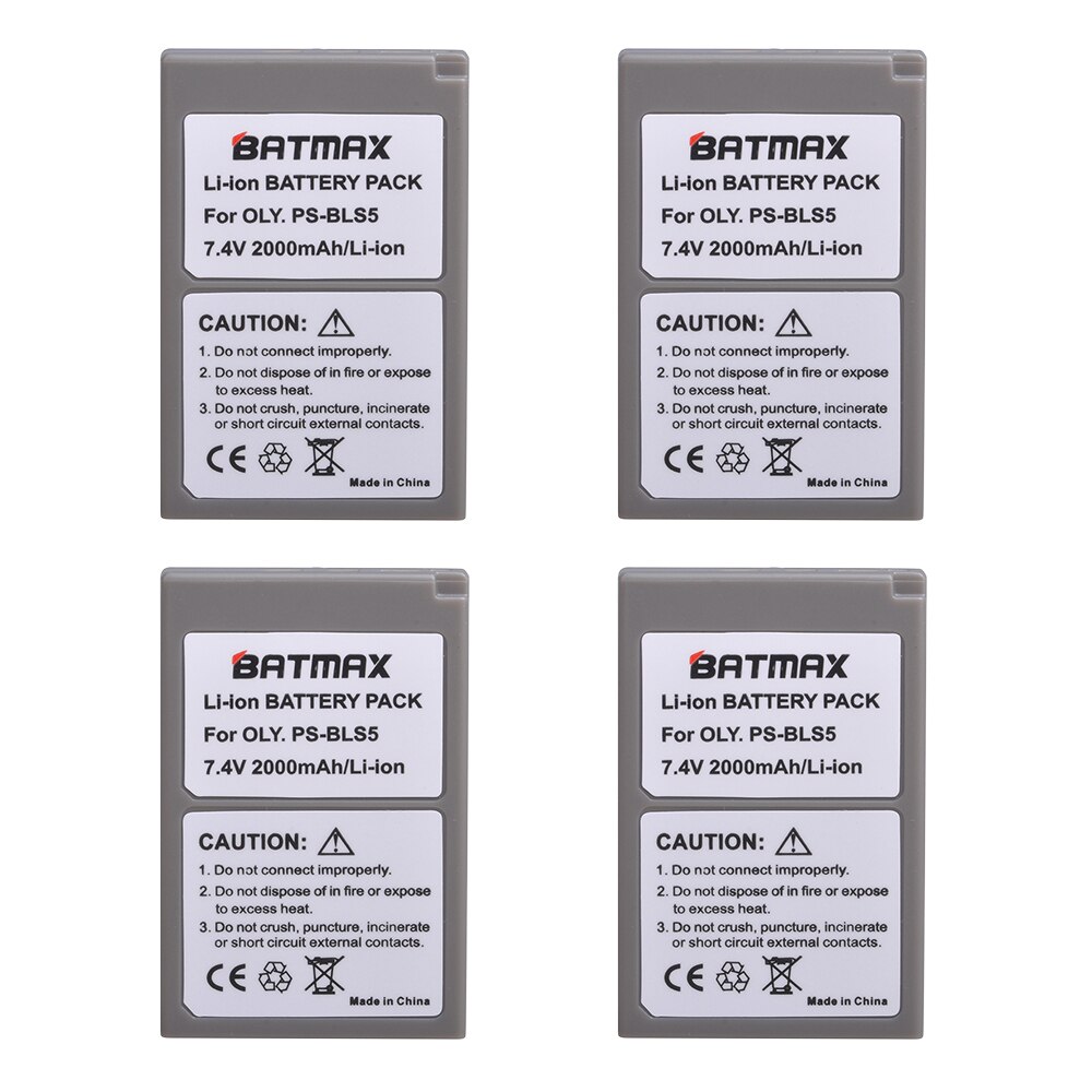 Batmax PS-BLS5 BLS5 BLS-50 BLS50 Batterij + lader voor Olympus PEN E-PL2, E-PL5, E-PL6, E-PL7, e-PM2, OM-D E-M10, E-M10 II, Stylus1: 4 battery