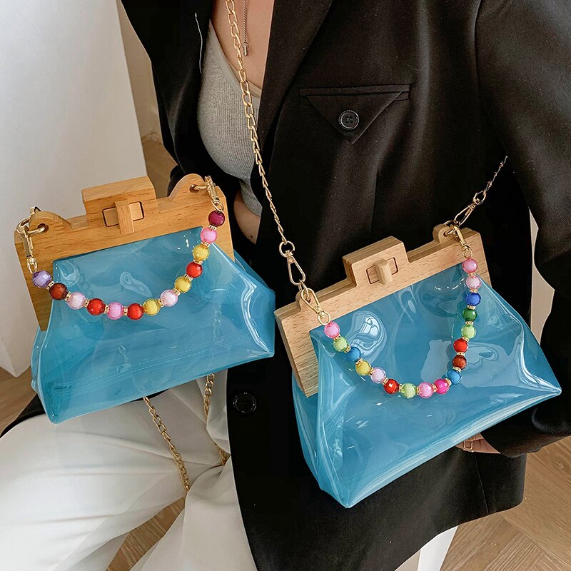 Transparent Jelly Tote bag Summer High PVC Women's Handbag Chain Shoulder Messenger Bag Travel Bag