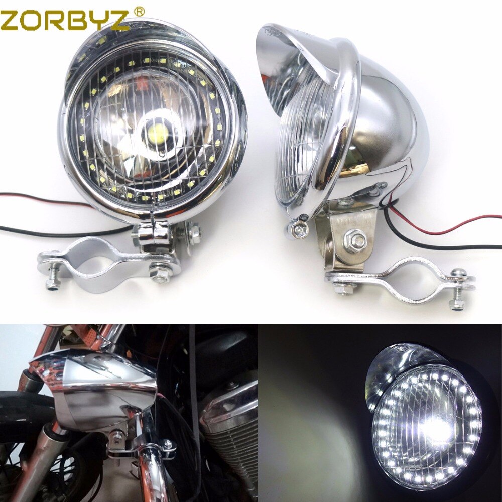 Zorbyz Motorcycle Chrome Led Passing Spot Mistlamp Angel Eye Licht Met Roll Kooi Guard Bar Buis Beugel Klem