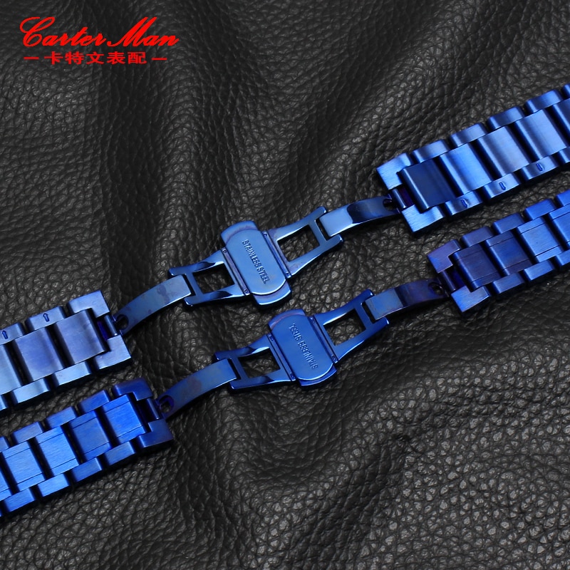 Blue Rvs Horlogeband Strap Metalen Armband Riem 18Mm 20Mm 22Mm Straight End Voor Mannen Vrouwen mode Horloge