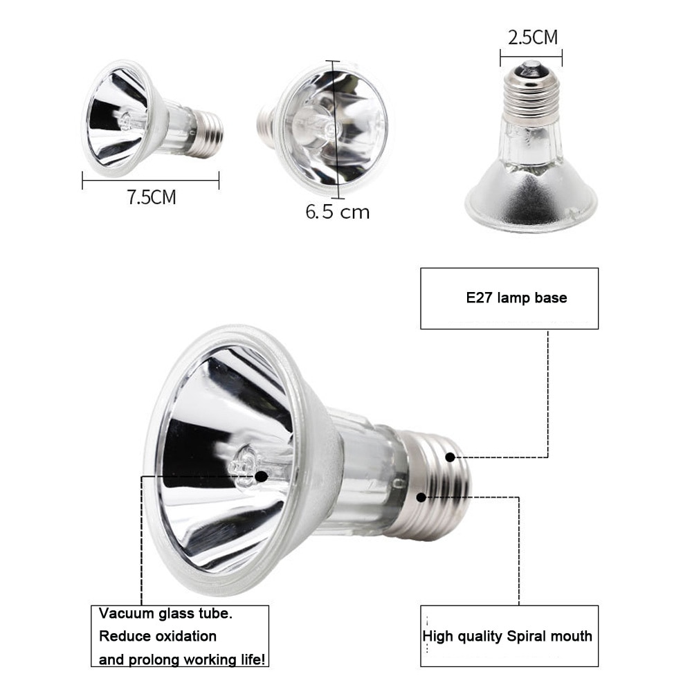 25/50/75w uva + uvb 3.0 halogenlampe reptilpære skilpadde skilpadde sollys lampe amfibier øgler oppvarming lys fullt spektrum  e27