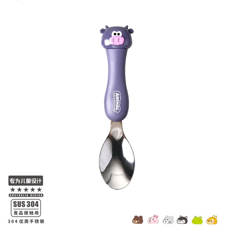 WHYOU Cartoon Stainless Steel Spoon Set Children Kid School Portable Outdoor Travel Cutlery With Storage Box: B