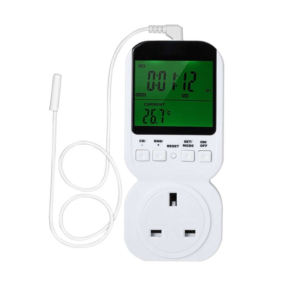 Multifunktions lcd display termostat timer kontakt stik med sensor sonde digitalt ur justerbart 12/24 timer energibesparende