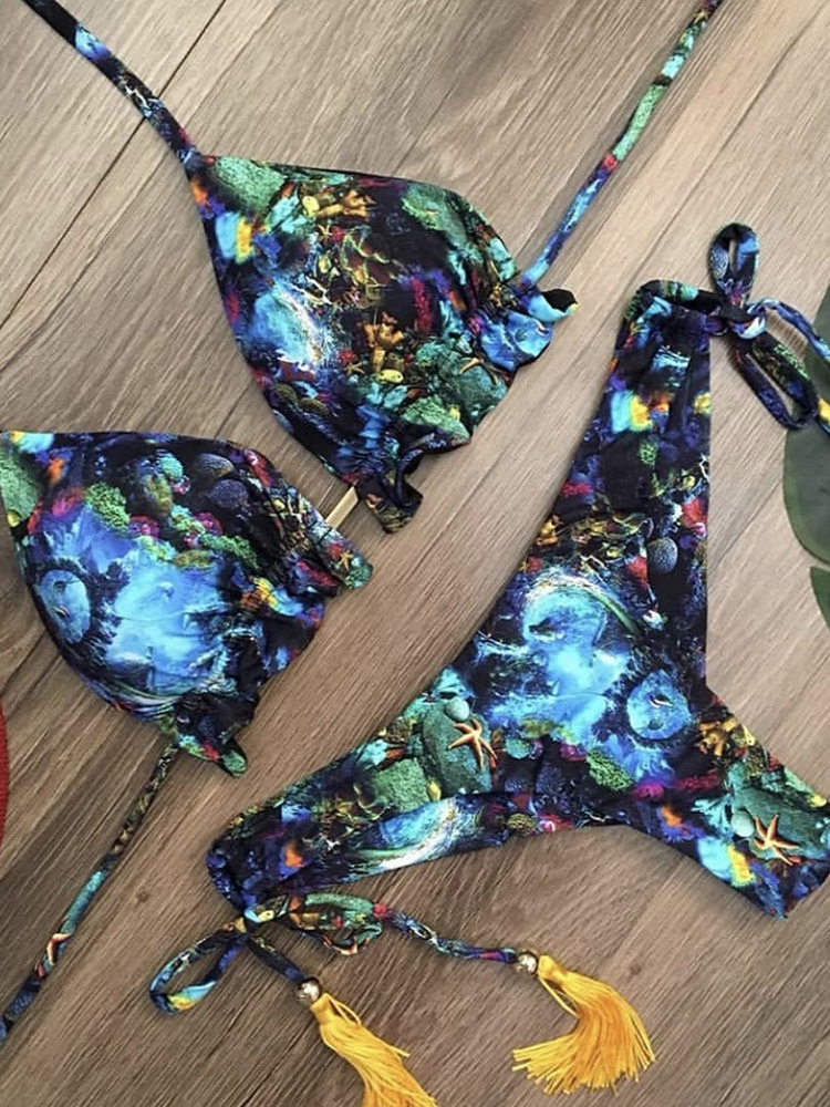 Bikini damedrakt badetøy sexy bikinisett push up svømming badedrakt dame badedrakter: S / Gull