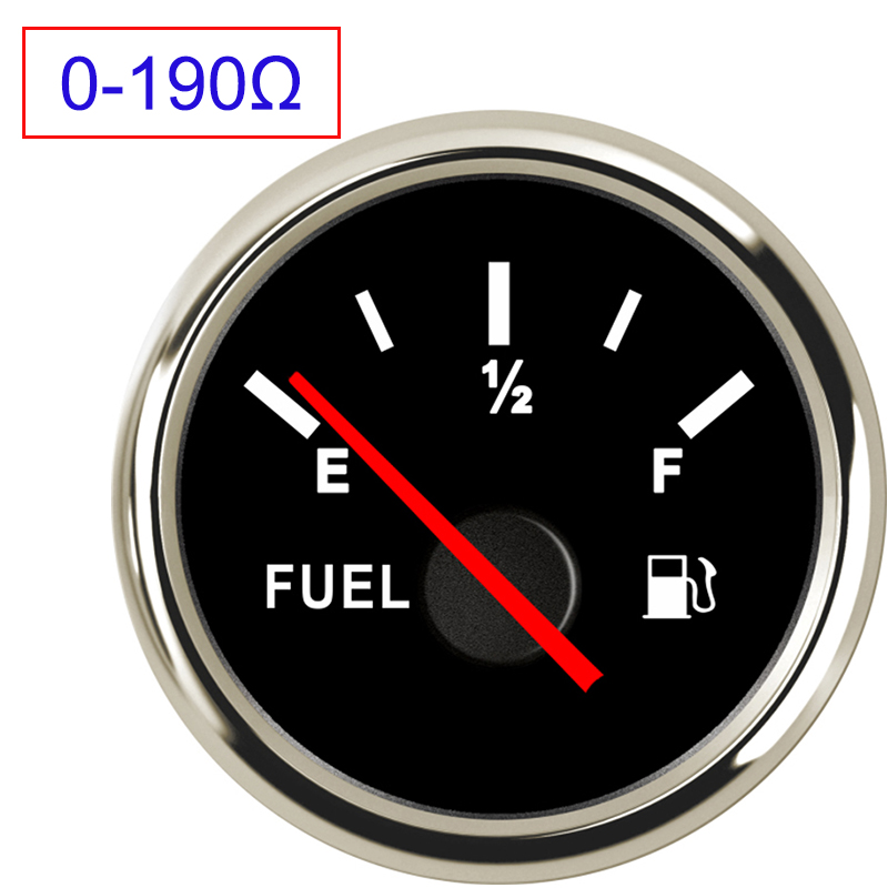 52 mm bränslemätare båt bil bränslenivåmätare e -1/2- f oljenivåindikator passar för 0 ~ 190 ohm bränslesensor sändarenhet bakgrundsbelysning 9 ~ 32v: Svart silver 0-190
