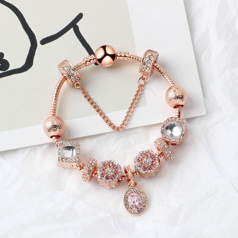 Rose Gold and gold charm bracelet round basic Lobster clasp snake chain with trinket charms bead jewelry making for women