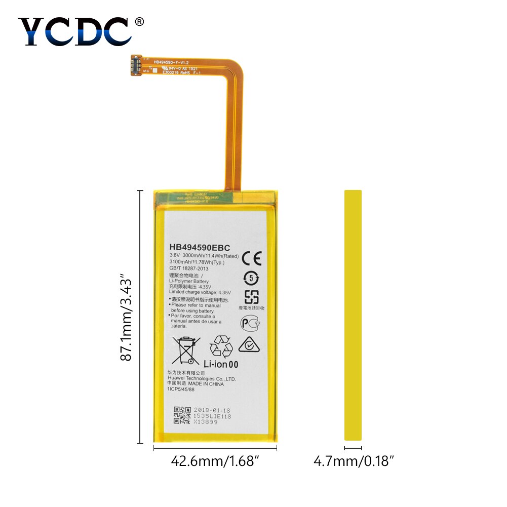 Ycdc 100%  li-ion litium 3100 mah telefonbatteri  hb494590 ebc för huawei honor 7 plk -l01/ul00/al10/tl01h: Default Title