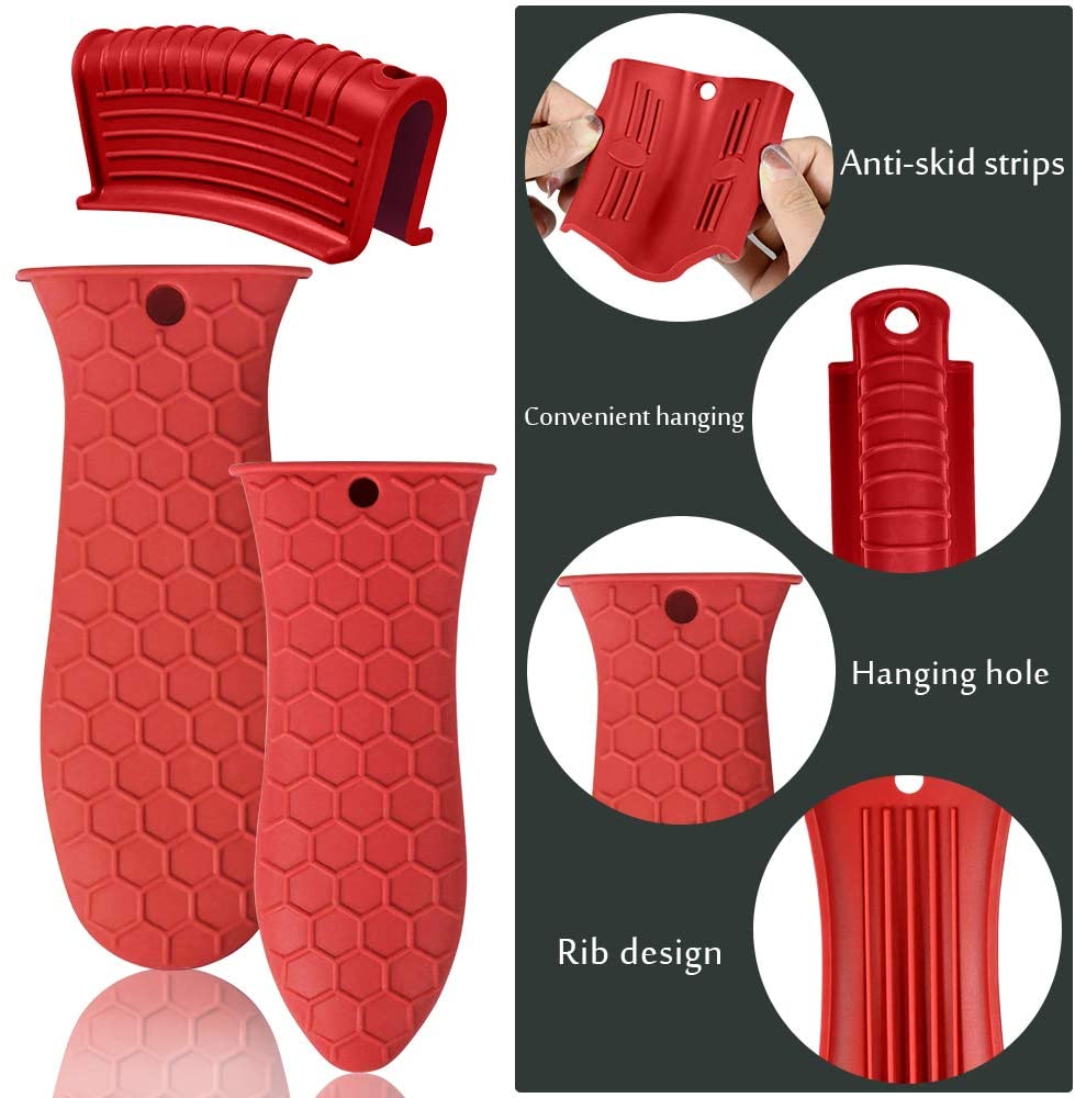 Silicone Handle Holder, 4 Pack Assist Pan Handle Sleeve Pot Holders Non Slip Rubber Pot Holders Cast Iron Skillets Handles