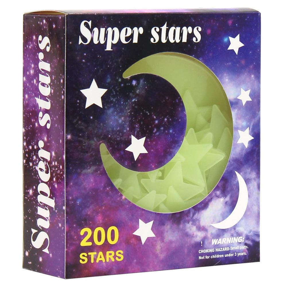 200 Stuks Lichtgevende 3D Muurstickers Glow In The Dark Stars Moon Sticker Decals Voor Baby Kamers Fluorescerende Stickers Thuis decor