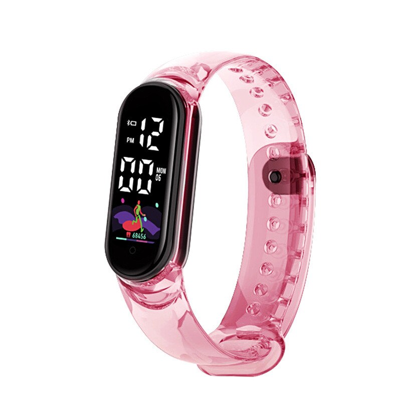 Reloj electrónico deportivo para hombre y mujer, pulsera Digital LED, transparente, a la: Rosa