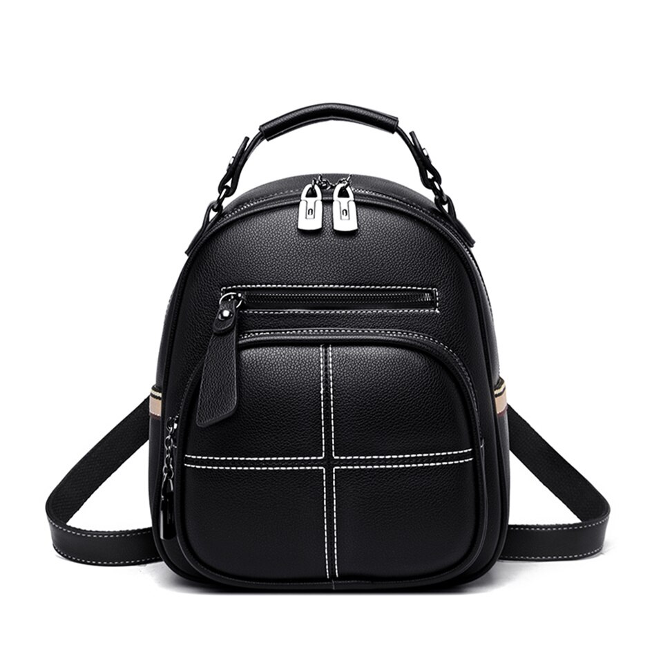 Vrouwen Pu Lederen Rugzak Mini Eenvoudige Stijl Casual Rugzakken Mochila Reizen Schooltas Vrouwelijke Schoudertas: black three
