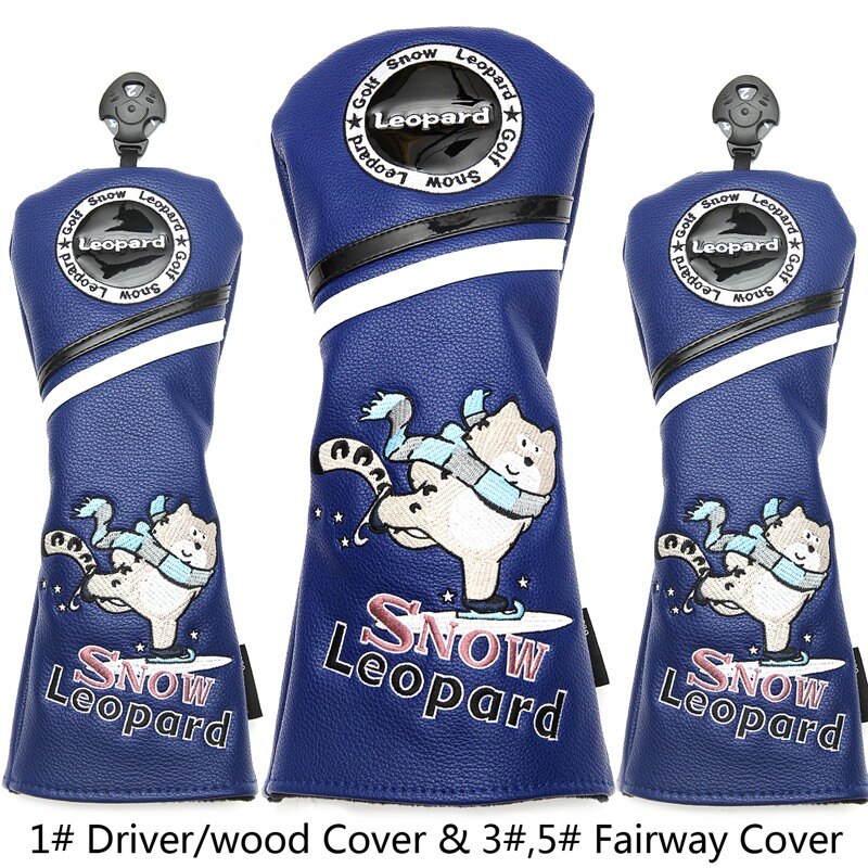 Sneleopard golfchauffør headcovers sportsudstyr pu læder golf fairway hybrider woods covers: 135 skove