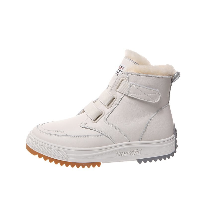 Winter Women Ankle Boots Heels High Top Wedge Boots Warm Platform Leather Sneakers Lace Up Boots for Woman: White / 38