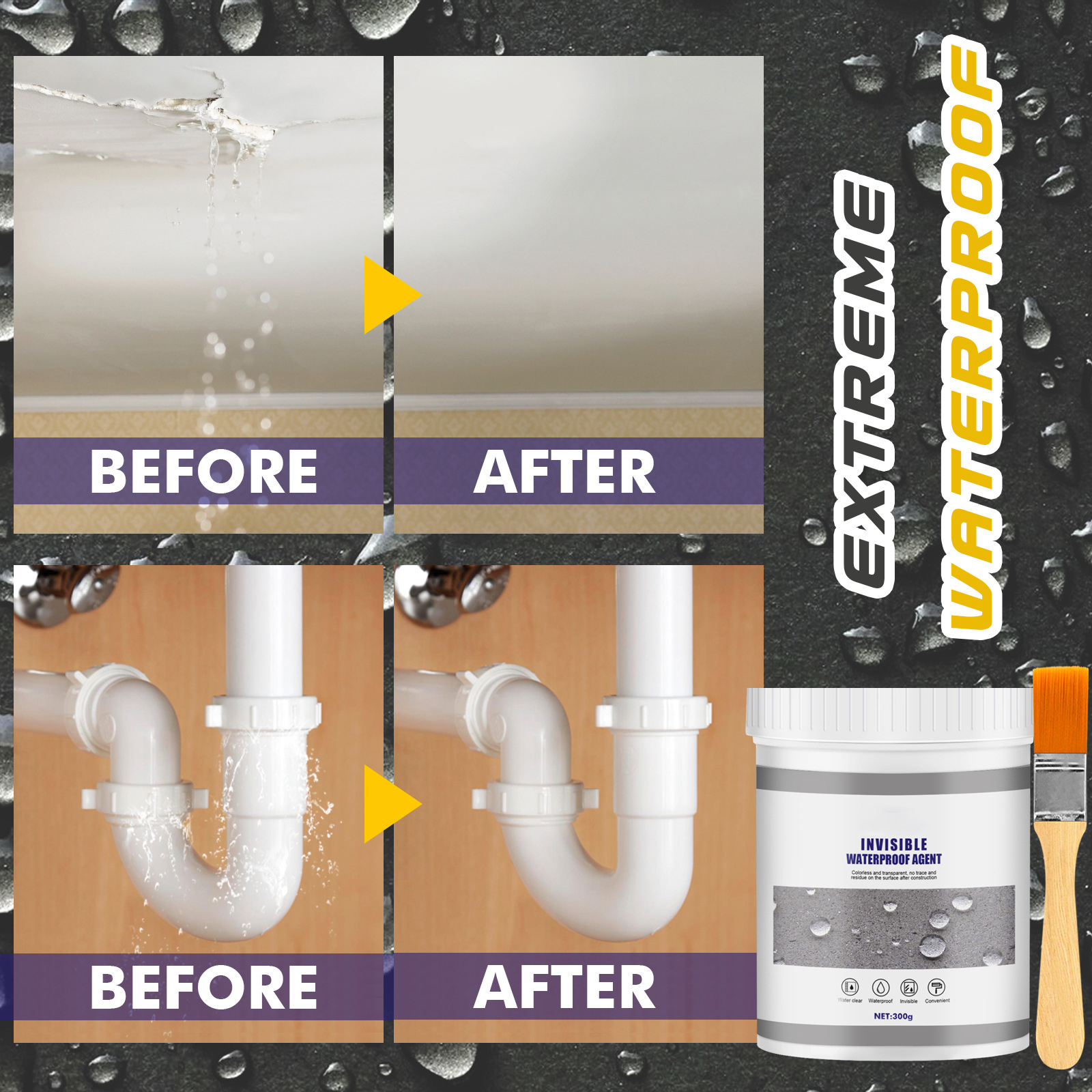 300/600/900/1200G Waterdichte Coating Afdichtmiddel Transparante Lijm Met Borstel Onzichtbaar Anti-Lek Dak Reparatie Gebroken Middel Gereedschap