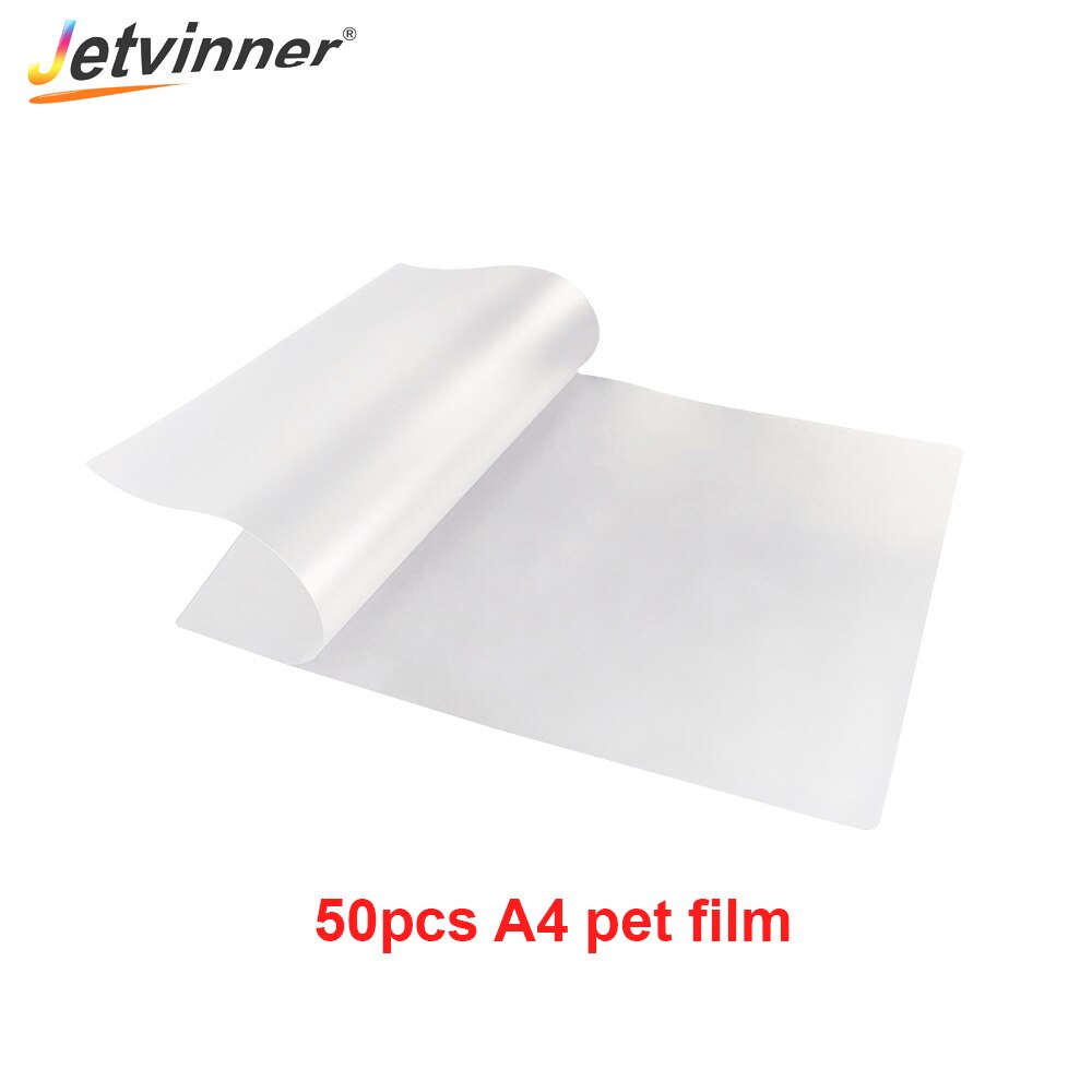 Jetvinner 50PCS A4 PET Film DTF Film Transfer Film For DTF Printer Direct heat Transfer For L805 DTF Printer Double Side Matt