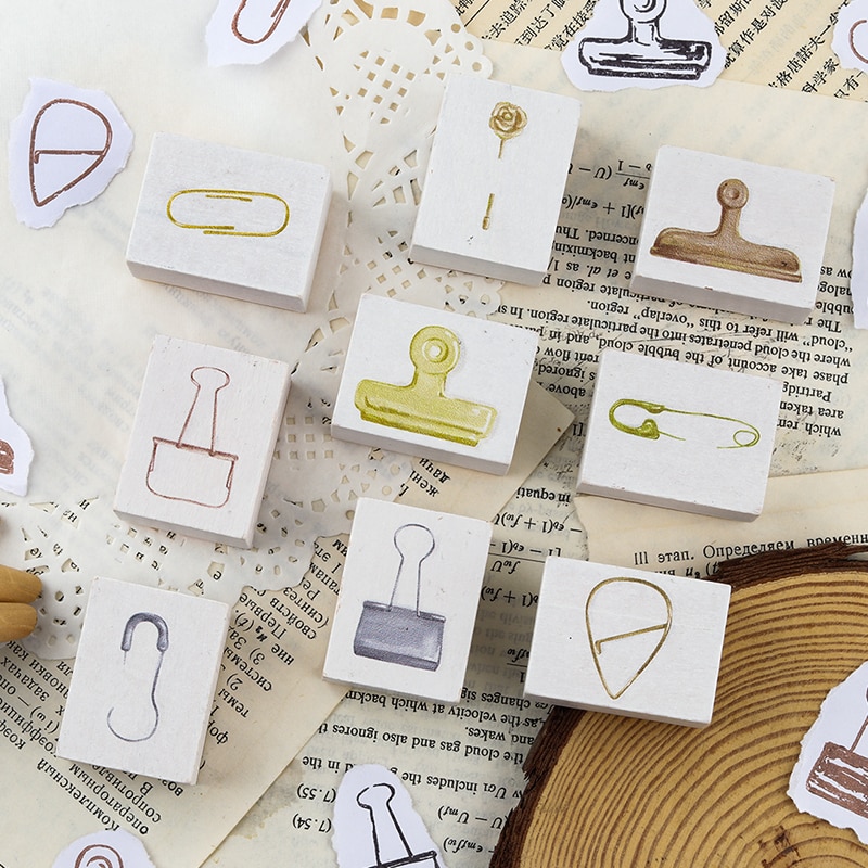 Yoofun vintage ringbind klip træstempler papirvarer dekorationsværktøj papirklip gør-det-selv scrapbog dagbog stempler håndværksartikler