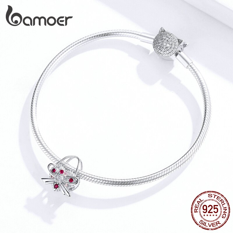 Bamoer Cuore Puro Bianco di Fascino Dello Smalto misura Originale Bracciale In Argento Sterling 925 FAI DA TE Monili Che Fanno Del Braccialetto Accessori BSC179