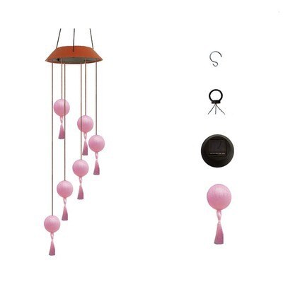 14 Style Solar Wood Squirrel Unicorn Star Wind Chime Color Changing Solar LED String Lights Outdoor Mobile Hanging Patio Light: Tassel ball