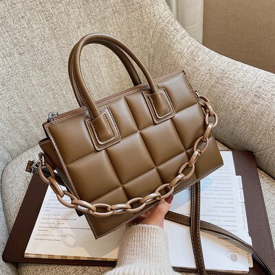 Autumn and winter retro chain handbag PU soft leather women's shoulder messenger bag: Style 2 khaki