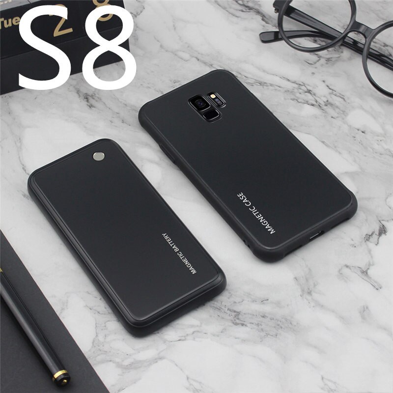 Slim Gradient Tempered glass Magnetic Wireless charger Case For Samsung Galaxy S8 S9 Plus Power Bank Battery Charging Case Cover: S8-Black