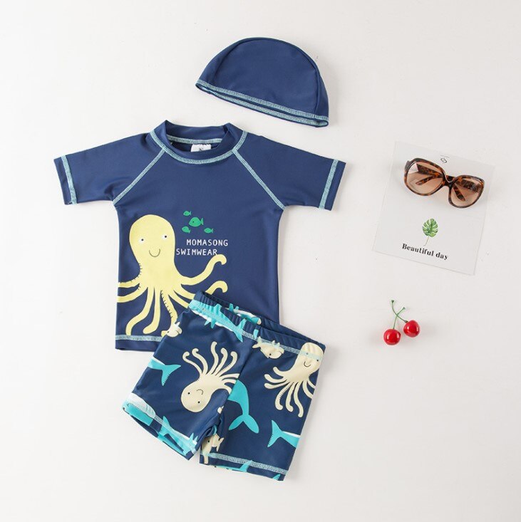 Roupa de banho fashion bebê menino polvo com boné/roupa de banho primavera quente 3228